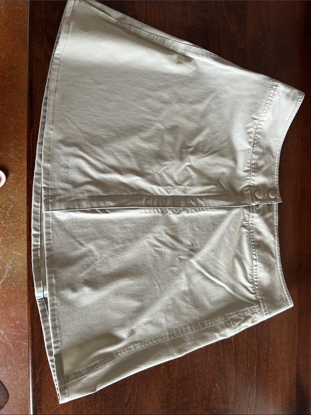 Women's Cream Mini Skirt with Front Seam and Double Button Waist